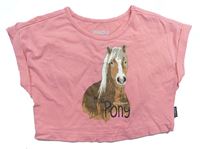 Růžové crop tričko s koníkem Jako-o