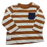 Rezavo-smetanové pruhované triko s kapsičkou Topomini