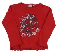 Červené triko s koníkem a růžemi blue seven