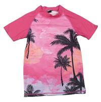 Tmavorůžové UV tričko s palmami Pepperts