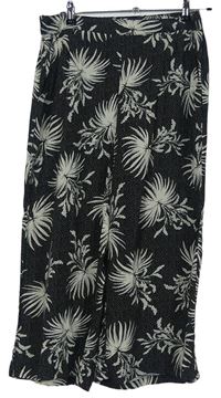 Dámské černo-bílé květované culottes kalhoty Peacocks 