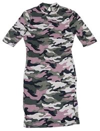 Šedo-růžové army tričkové šaty New Look 