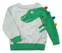 Světlešedo-zelený melírovaný svetr s dinosaurem Bluezoo