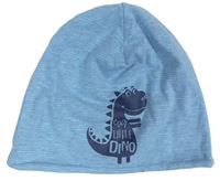 Modro-světlešedá pruhovaná melírovaná čepice s dinousaurem Topomini