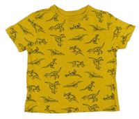 Hořčicové tričko s dinosaury Primark
