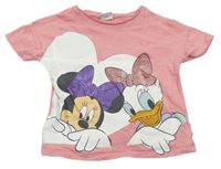 Růžové melírované tričko s Minnie a Daisy Disney