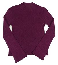 Fialový třpytivý žebrovaný svetr se stojáčkem M&CO