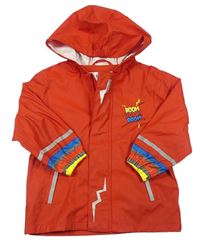 Červená nepromokavá bunda s barevným nápisem a kapucí Lupilu