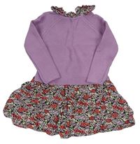 Fialovo-barevné šaty s květovanou sukní a límečkem Next