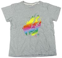 Šedé melírované tričko s barevným potiskem 