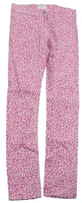 Světlerůžovo-růžové plátěné skinny kalhoty s leopardím vzorem Alive
