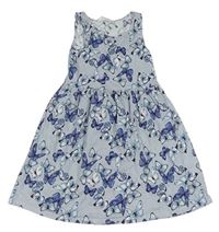 Bílo-modré pruhované bavlněné šaty s motýlky H&M
