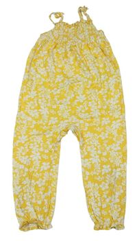 Žluto-bílý květovaný kalhotový overal H&M