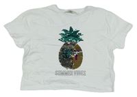 Bílé crop tričko s ananasem z překlápěcích flitrů Miss E-vie