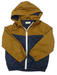 Tmavomodro-skořicová šusťáková jarní bunda s kapucí zn. H&M