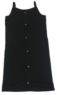 Černé žebrované šaty s knoflíčky Primark