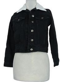 Dámská černá riflová petite bunda s kožíškem  Boohoo vel. 32