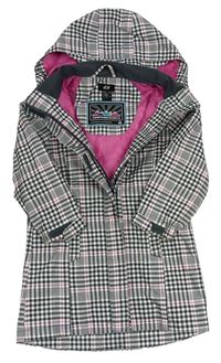 Bílo-černo-růžový kostkovaný šusťákový jarní kabát s kapucí H&M