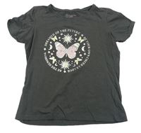 Antracitové tričko s motýly a sluníčky Primark