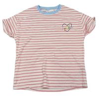 Smetanovo-růžové pruhované tričko se srdcem M&S
