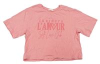 Růžové crop tričko s nápisem Candy