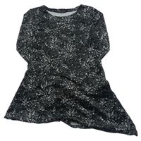 Černé květované sametové asymetrické šaty Sisley