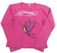 Růžové triko s motýlkem a logem Ed Hardy