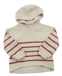 Smetanový pletený svetr s cihlovými pruhy a kapucí F&F
