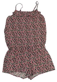 Černo-růžový květovaný lehký kraťasový overal zn. H&M