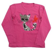 Růžové triko s kočičkou z překlápěcích flitrů 