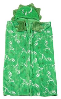 Zelená chlupatá deka s kostrami dinosaurů a kapucí Matalan