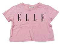 Růžové crop tričko s nápisy Elle 