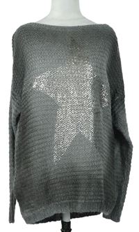 Dámský šedý chlupatý svetr s hvězdou 