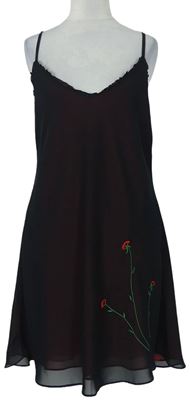 Dámská černo-červená šifonová noční košile s kytičkami La Senza 