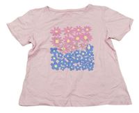 Růžové tričko s kytičkami a nápisem Primark