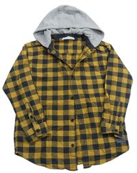 Hořčicovo-šedá kostkovaná košile s kapucí Zara