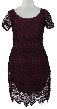 Dámské vínové krajkové šaty Hollister