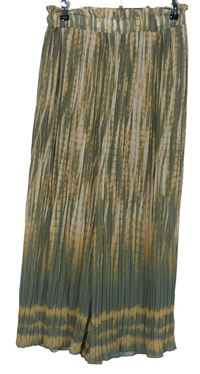 Dámské béžovo-khaki vzorované plisované culottes kalhoty 