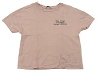 Růžové crop tričko s nápisem George