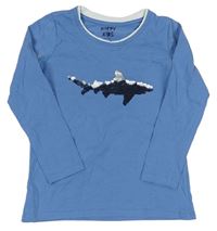 Modro-bílé triko se žralokem z flitrů Tchibo