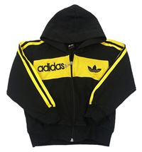 Černo-žlutá propínací mikina s kapucí - Adidas