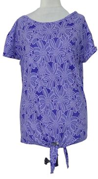 Dámské fialové květované tričko s uzlem George 