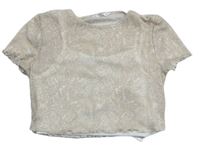 Béžové vzorované crop tričko se všitým topem Candy couture