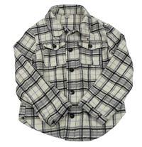 Bílo-černo-fialová kostkovaná košilová bunda Tu