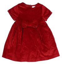 Červené sametové šaty s mašlí Jacadi 