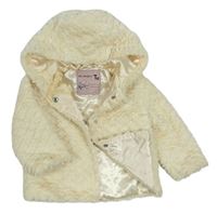 Smetanový vzorovaný chlupatý zateplený kabátek s mašličkou a kapucí Tu