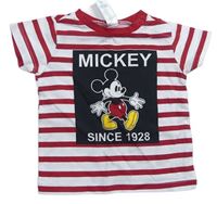 Červeno-bílé pruhované tričko s Mickey mousem C&A