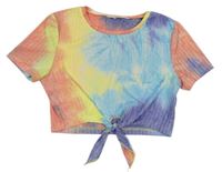 Barevné batikované crop žebrované tričko s uzlem Shein