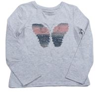 Světlešedé melírované třpytivé triko s motýlkem PRIMARK