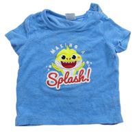 Modré sametové tričko s potiskem Baby Shark Nickelodeon